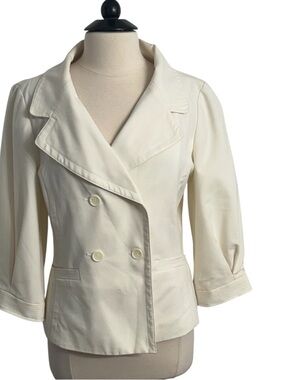 Women's Tailored Retro Double-Breasted Wide Notched Lapel Blazer, Off-White Sz L